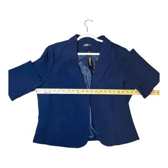 Allegra K Navy Blue Cropped Open Front Blazer, 1x - Picture 4 of 5